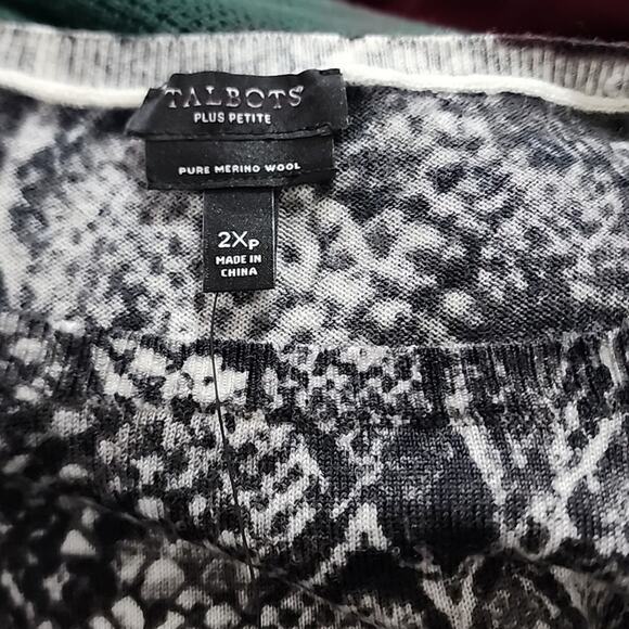 Talbots Puff Sleeve Merino Pullover Sweater Python snake Print Grey plus 2XP new - Picture 7 of 7
